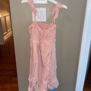 Noelle Short Tie Frill Pink A-Shape Dress